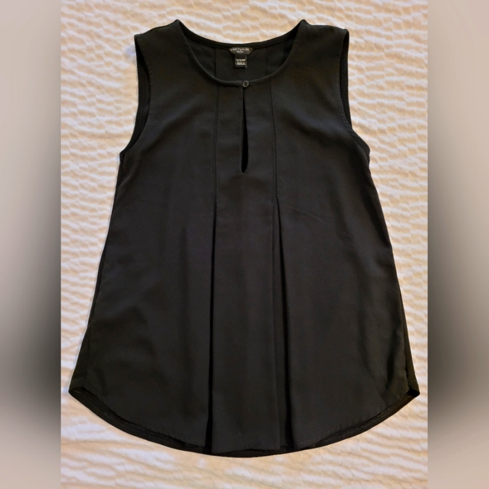 Ann Taylor Keyhole Blouse XXSP Black